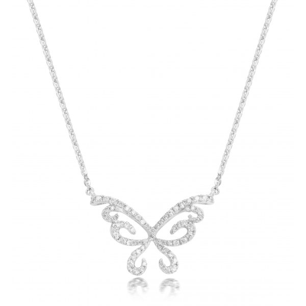 Caldron Prong Diamond Necklace 18K White Gold