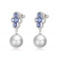 Grose Sapphire Pearl Diamond Earring 18K White Gold  