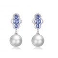 Grose Sapphire Pearl Diamond Earring 18K White Gold  