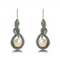 Styx Green Garnet Pearl Diamond Earring 18K White Gold 