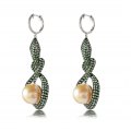 Styx Green Garnet Pearl Diamond Earring 18K White Gold 