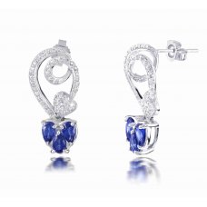 Lug Blue Sapphire Diamond Earring 18K White Gold 