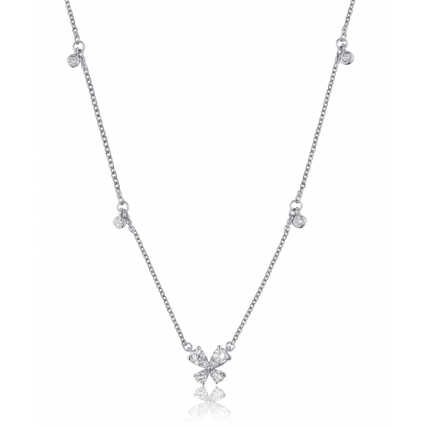 Mini Butterfly Diamond Necklace 18K White Gold 