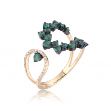 Foliate Emerald Diamond Ring 18K Yellow Gold 
