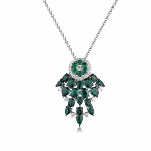 Rever Emerald Diamond Pendant 18K White Gold